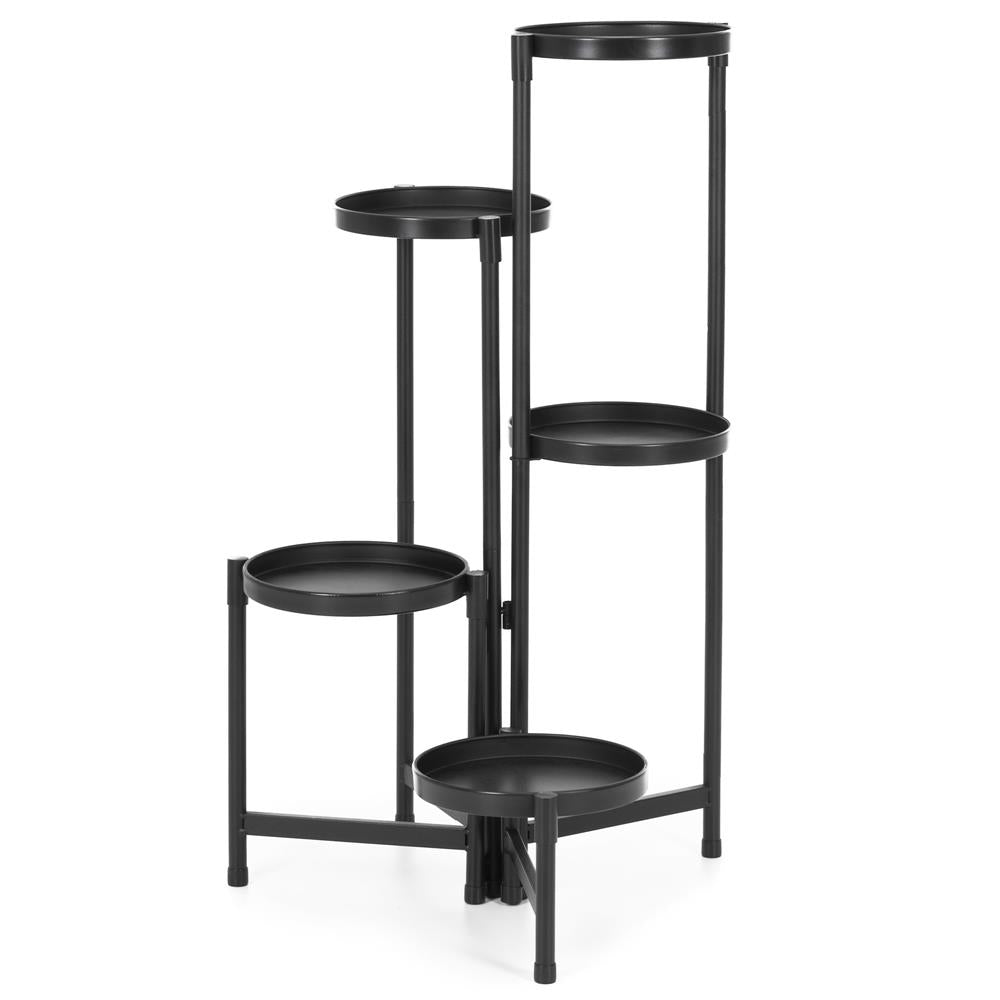 Suport metalic pentru flori cu 5 niveluri, structura pliabila, 48x48x79 cm, negru