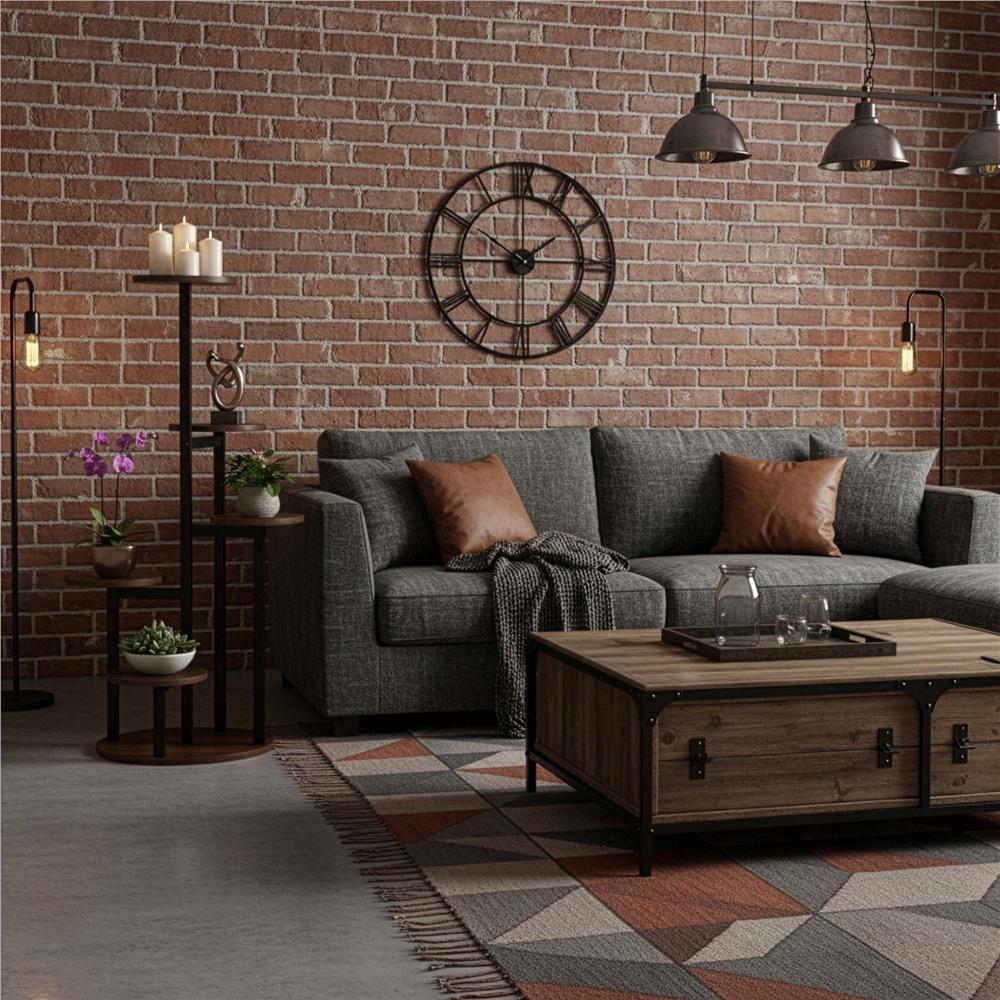 Suport pentru flori cu 5 polite din lemn, structura metal verticala, 33x33x86 cm, negru