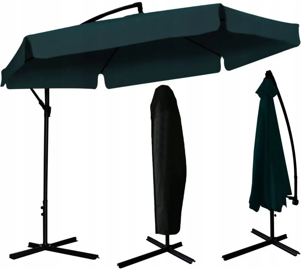 Umbrela gradina tip banana cu mecanism inclinare, impermeabila, diametru 300 cm, husa inclusa, verde