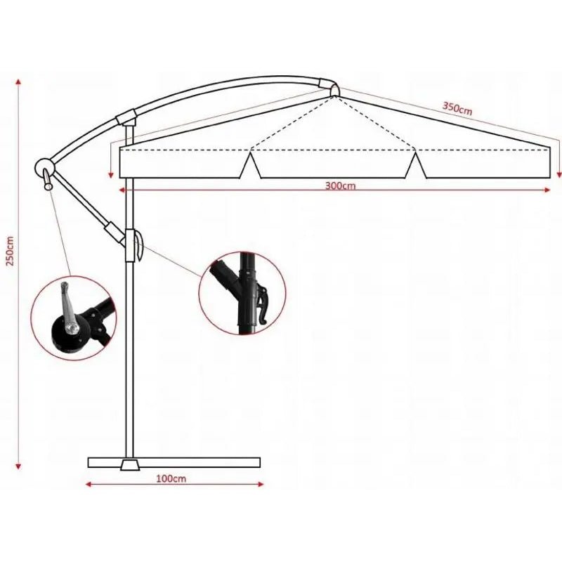 Umbrela gradina tip banana cu mecanism inclinare, impermeabila, diametru 300 cm, husa inclusa, verde