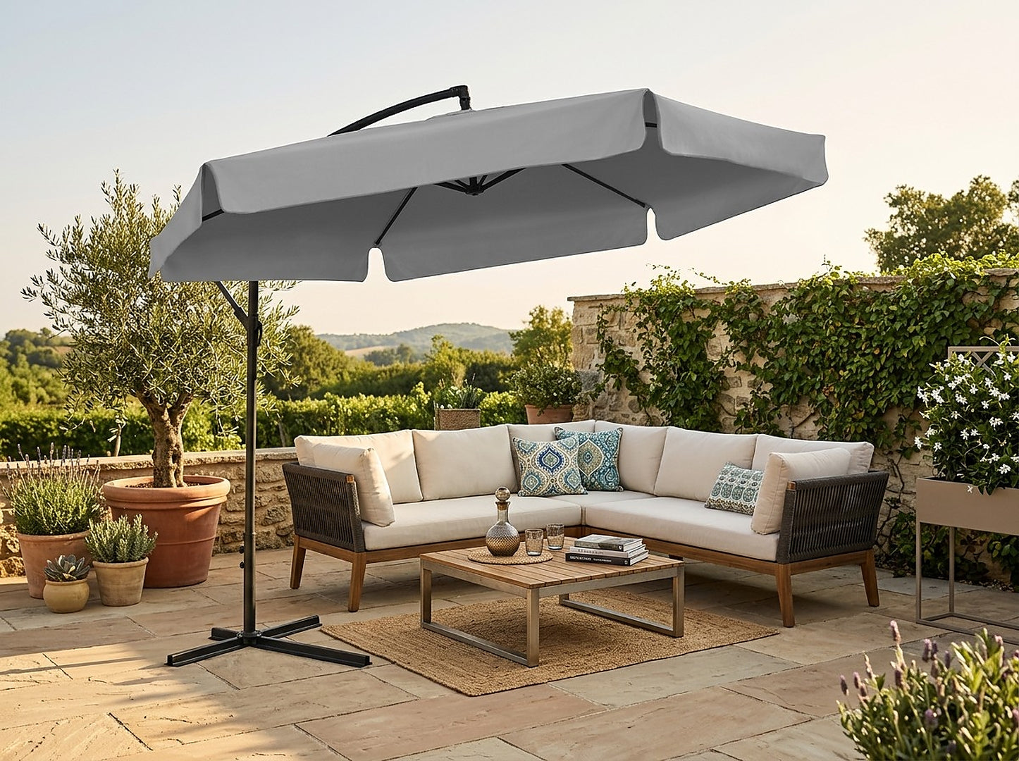 Umbrela gradina cu inclinare reglabila, cupola cu protectie UV, husa protectie, diametru 300 cm, gri