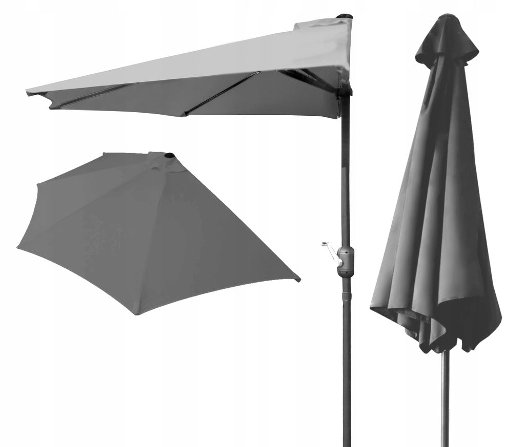 Umbrela balcon 270x250 cm, montaj pe perete, cu manivela si husa impermeabila, poliester 180g/mp, gri