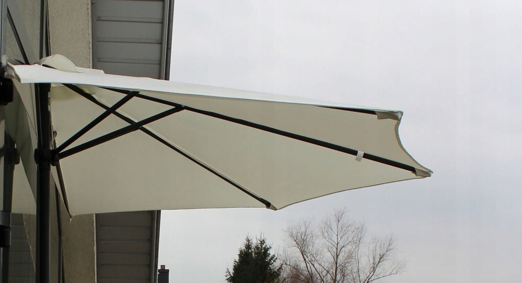 Umbrela balcon 270x250 cm, montaj pe perete, cu manivela si husa impermeabila, poliester 180g/mp, gri