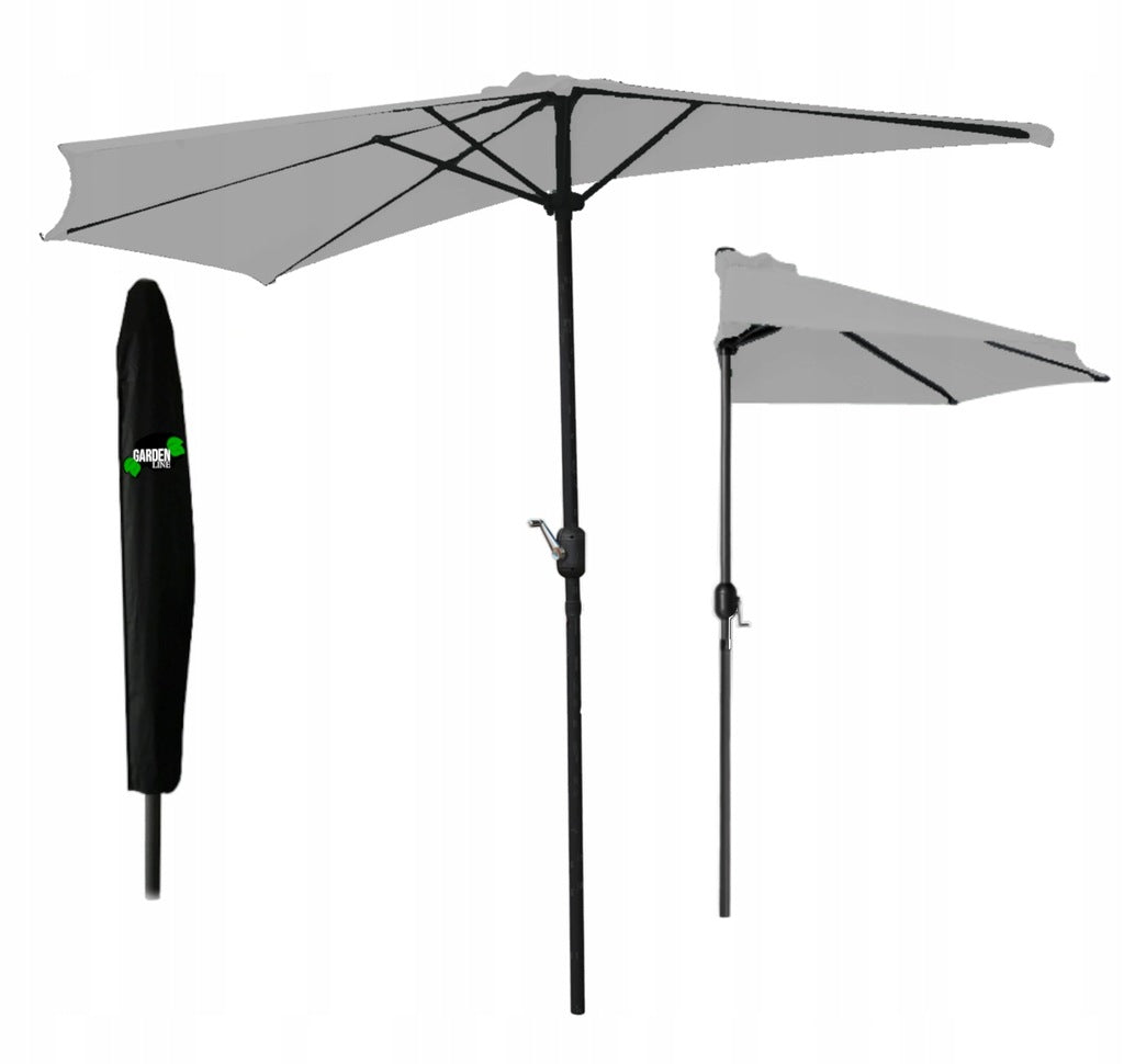 Umbrela balcon 270x250 cm, montaj pe perete, cu manivela si husa impermeabila, poliester 180g/mp, gri