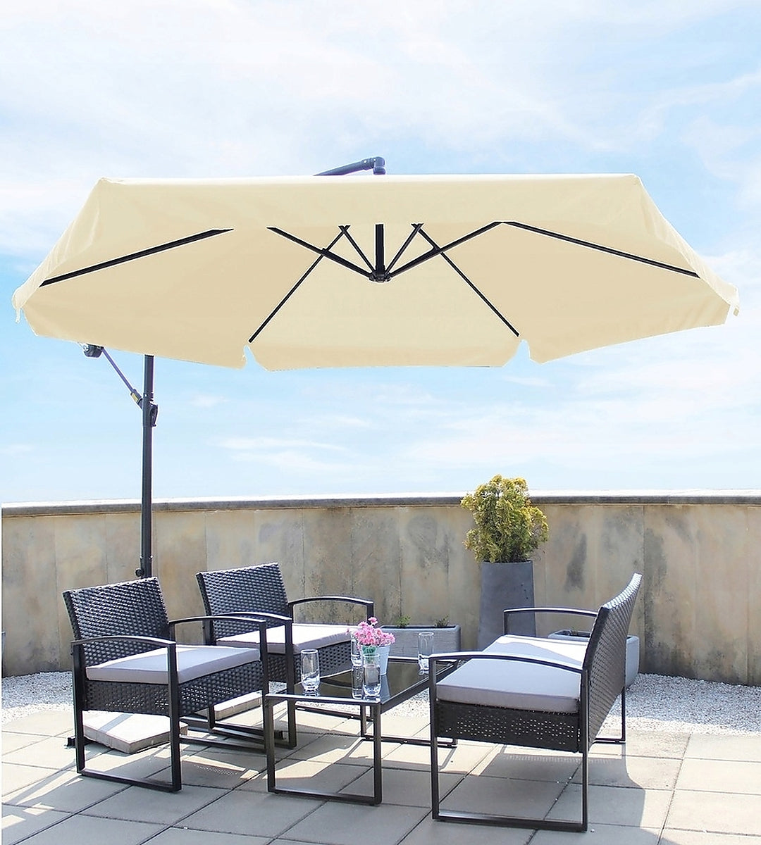 Umbrela gradina tip banana cu mecanism inclinare, impermeabila, diametru 300 cm, husa inclusa, bej