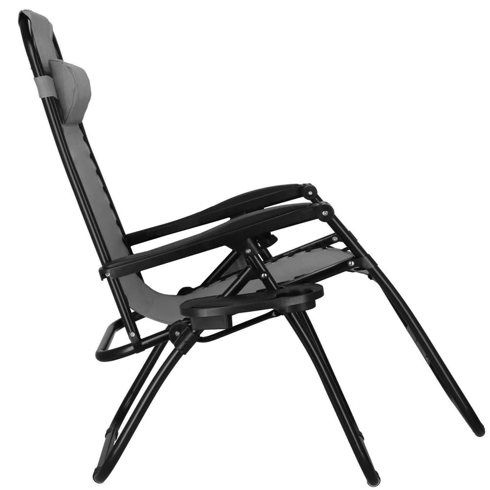 Sezlong scaun pliant plaja sau gradina, Siesta, gravitatie zero, cu tetiera, 175x67x110 cm, gri