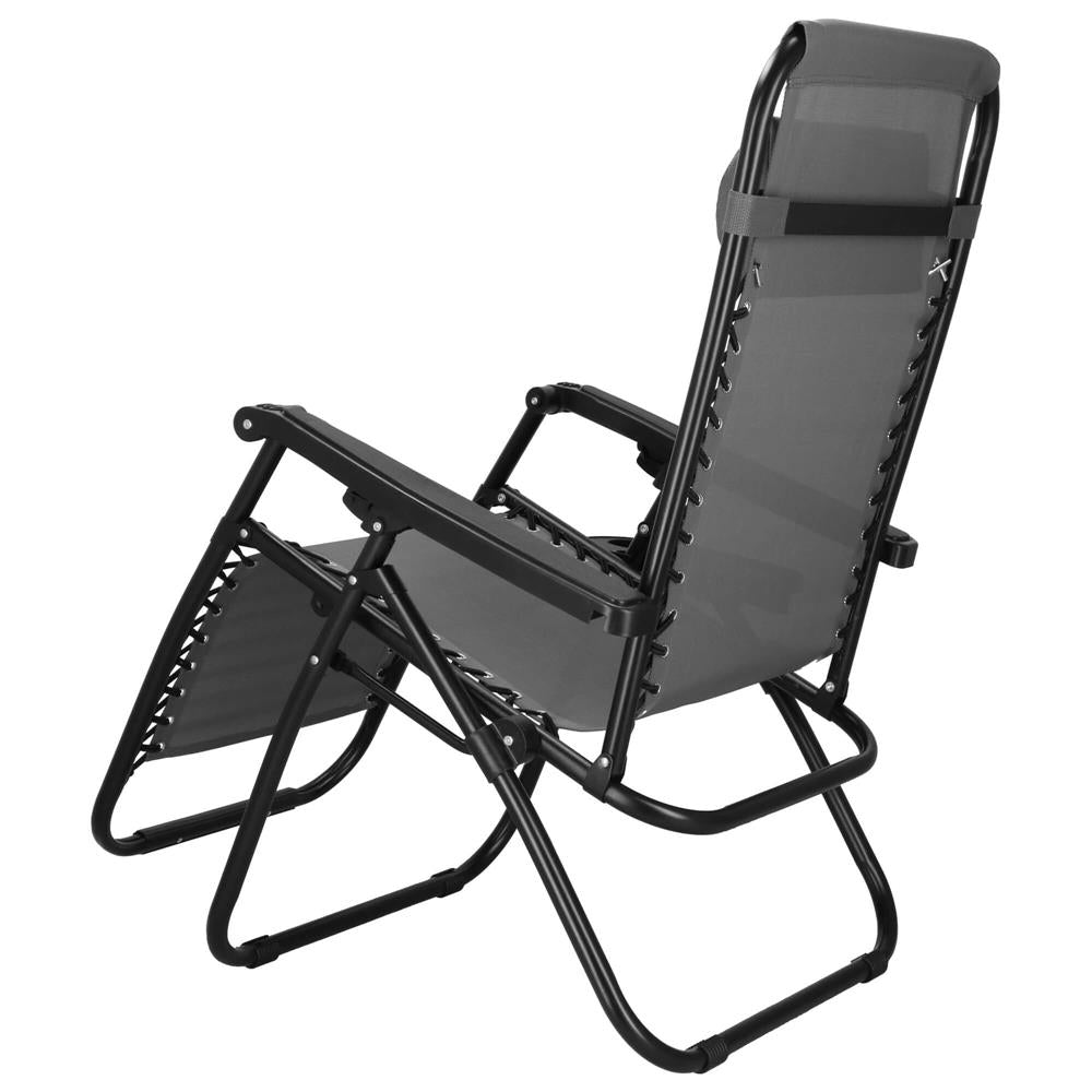 Sezlong scaun pliant plaja sau gradina, Siesta, gravitatie zero, cu tetiera, 175x67x110 cm, gri