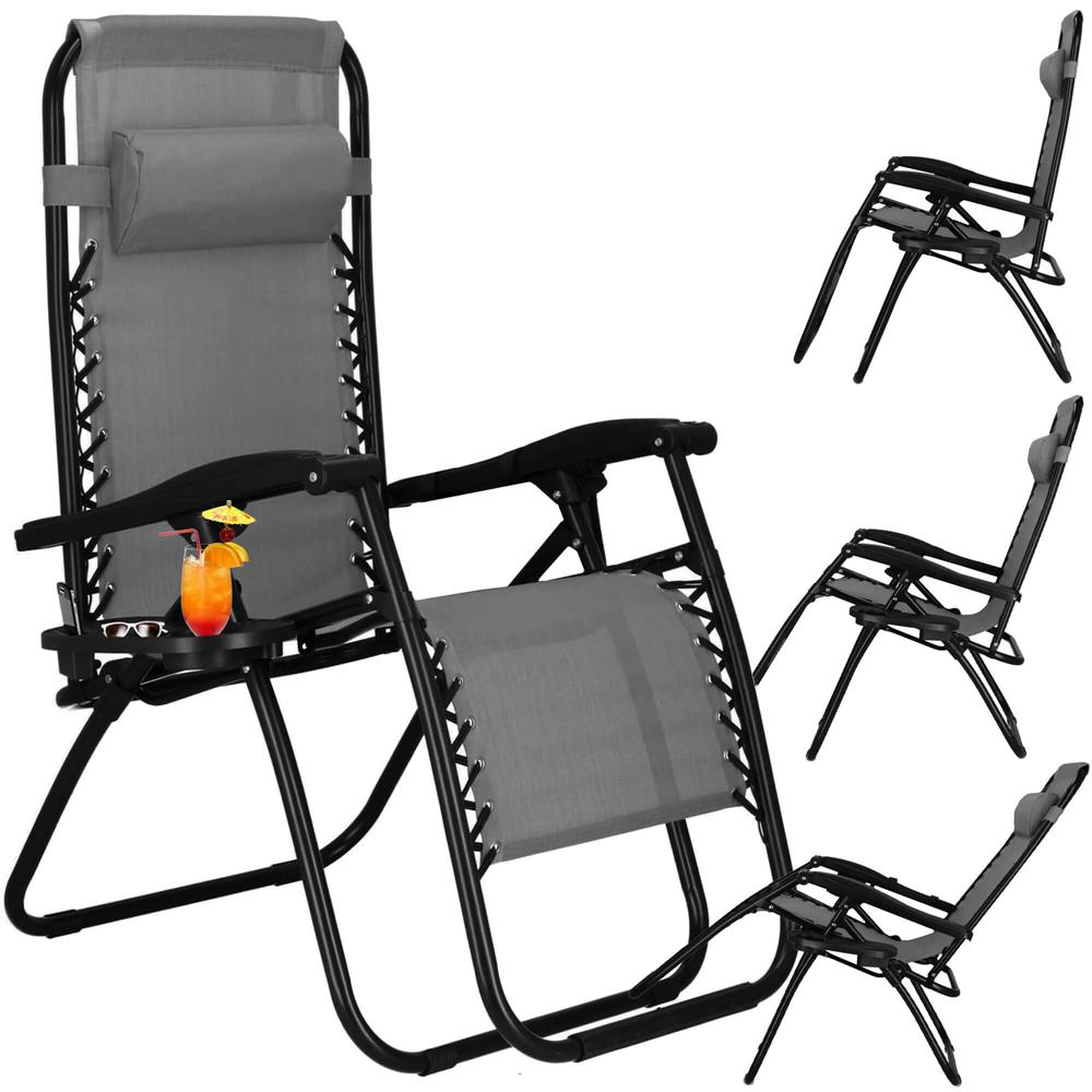 Sezlong scaun pliant plaja sau gradina, Siesta, gravitatie zero, cu tetiera, 175x67x110 cm, gri