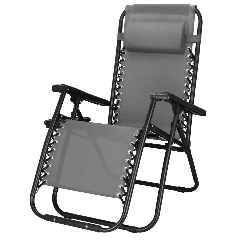 Sezlong scaun pliant plaja sau gradina, Siesta, gravitatie zero, cu tetiera, 175x67x110 cm, gri