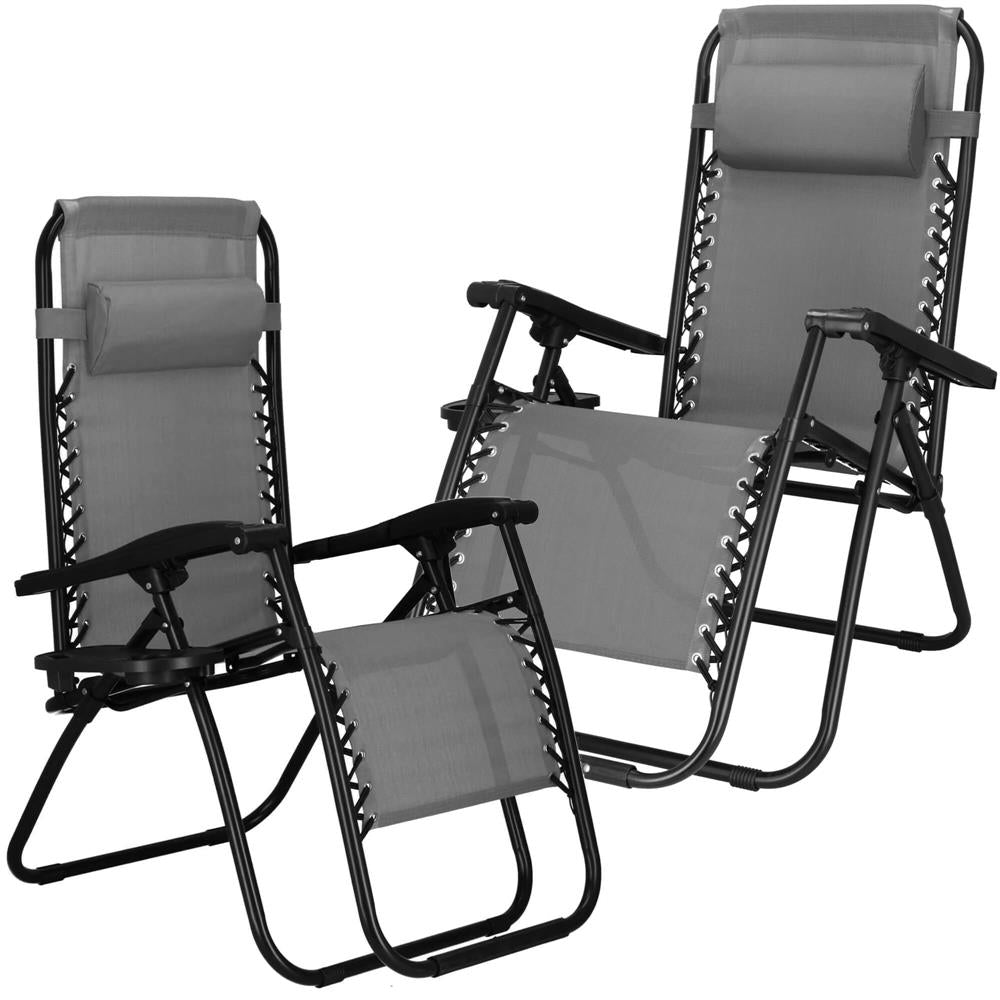 Sezlong scaun pliant plaja sau gradina, Siesta, gravitatie zero, cu tetiera, 175x67x110 cm, gri