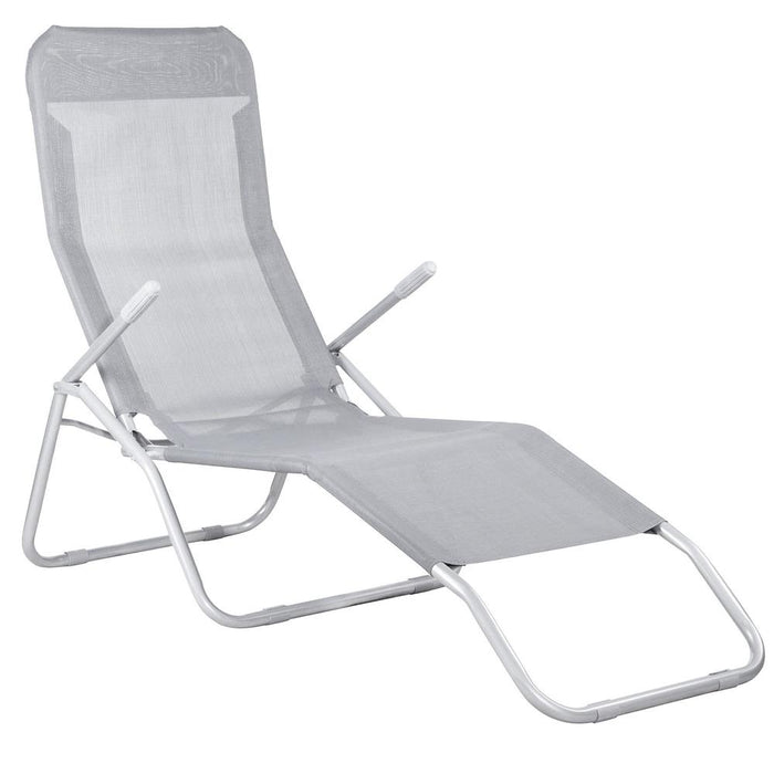 Sezlong pliabil Zero Gravity cu sezut din textilene, capacitate 120 kg, 60x185x96 cm, gri deschis - BazarOltenia