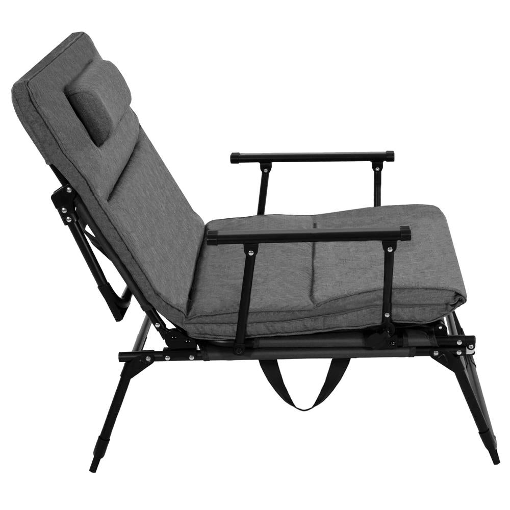 Fotoliu pliabil 2 in 1 tip sezlong, cu 5 pozitii, structura metalica si saltea inclusa, 180x58x89 cm, gri
