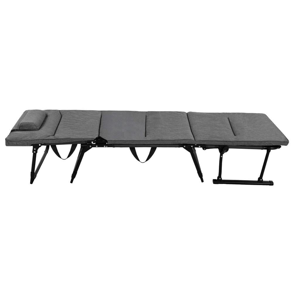 Fotoliu pliabil 2 in 1 tip sezlong, cu 5 pozitii, structura metalica si saltea inclusa, 180x58x89 cm, gri