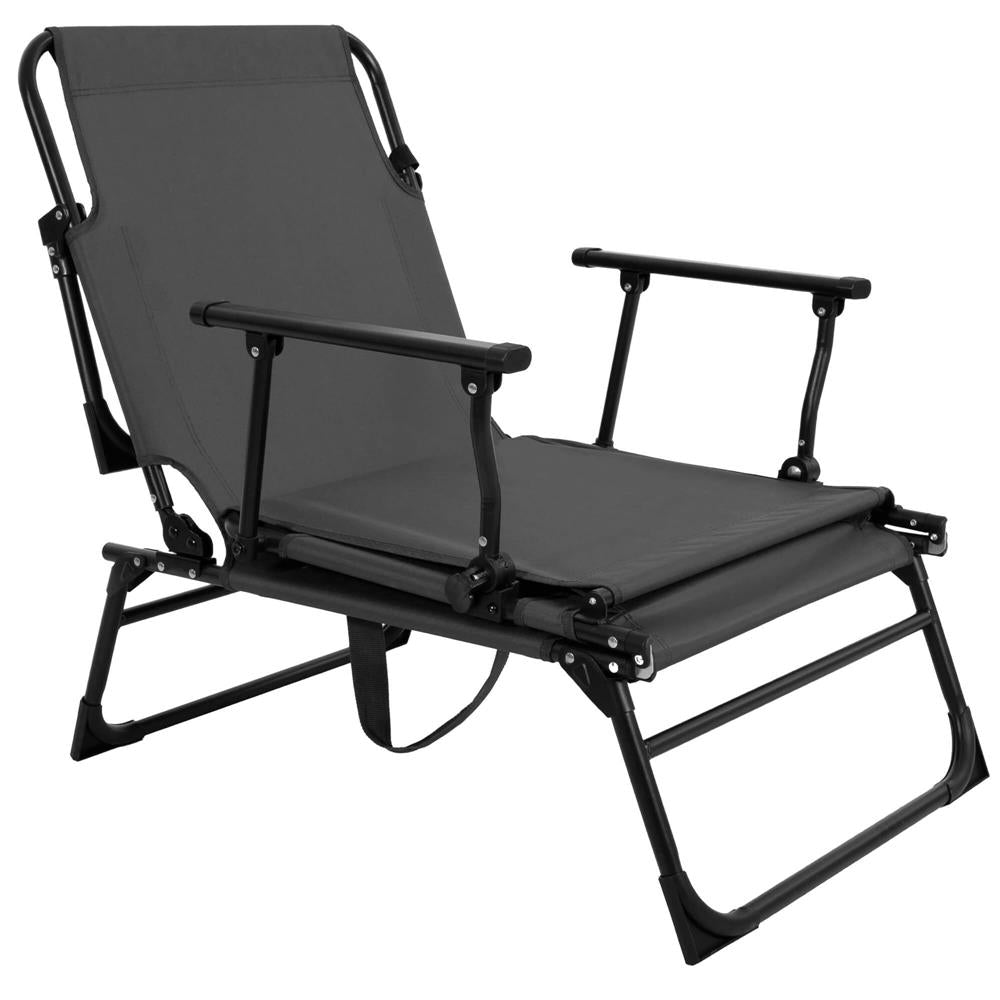 Fotoliu pliabil 2 in 1 tip sezlong, cu 5 pozitii, structura metalica si saltea inclusa, 180x58x89 cm, gri