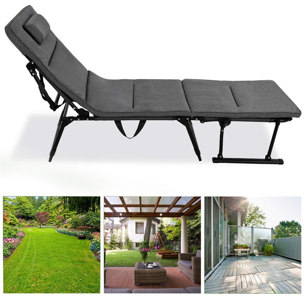 Fotoliu pliabil 2 in 1 tip sezlong, cu 5 pozitii, structura metalica si saltea inclusa, 180x58x89 cm, gri