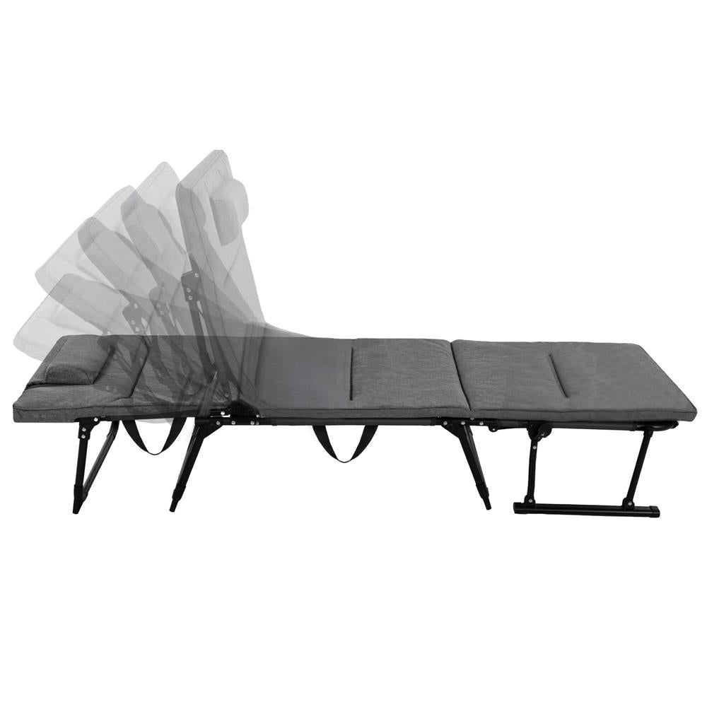 Fotoliu pliabil 2 in 1 tip sezlong, cu 5 pozitii, structura metalica si saltea inclusa, 180x58x89 cm, gri