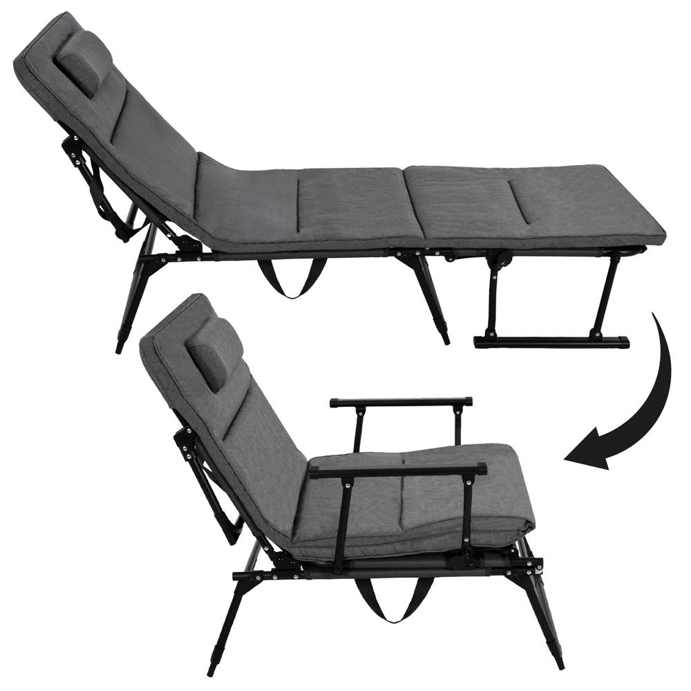 Fotoliu pliabil 2 in 1 tip sezlong, cu 5 pozitii, structura metalica si saltea inclusa, 180x58x89 cm, gri
