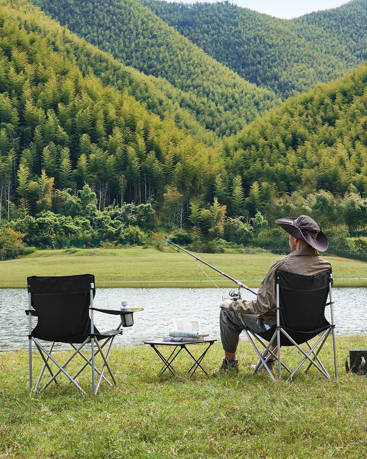 SONGMICS Set 2 scaune pliabile camping cu suport bauturi, husa transport, 52x84x81 cm, 120 kg, negru