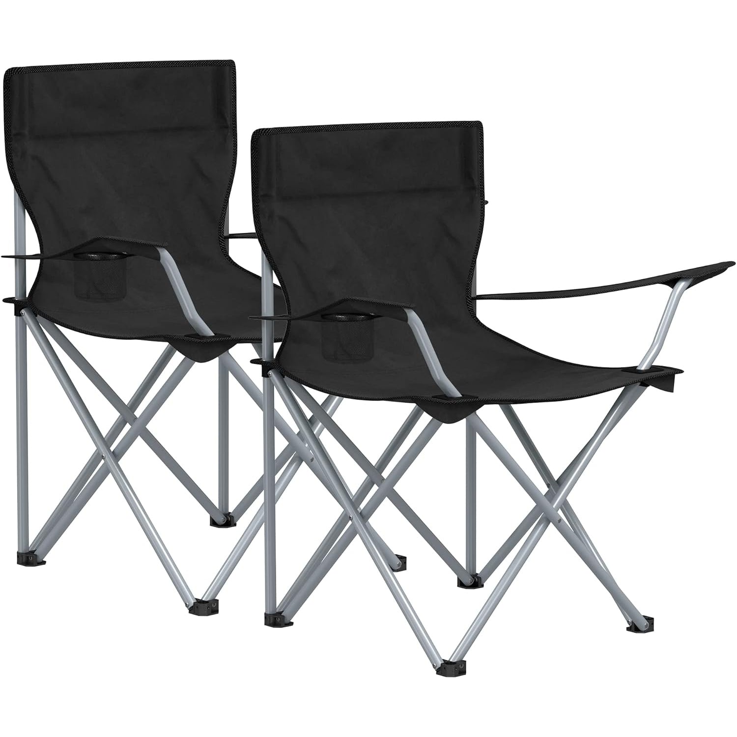 SONGMICS Set 2 scaune pliabile camping cu suport bauturi, husa transport, 52x84x81 cm, 120 kg, negru