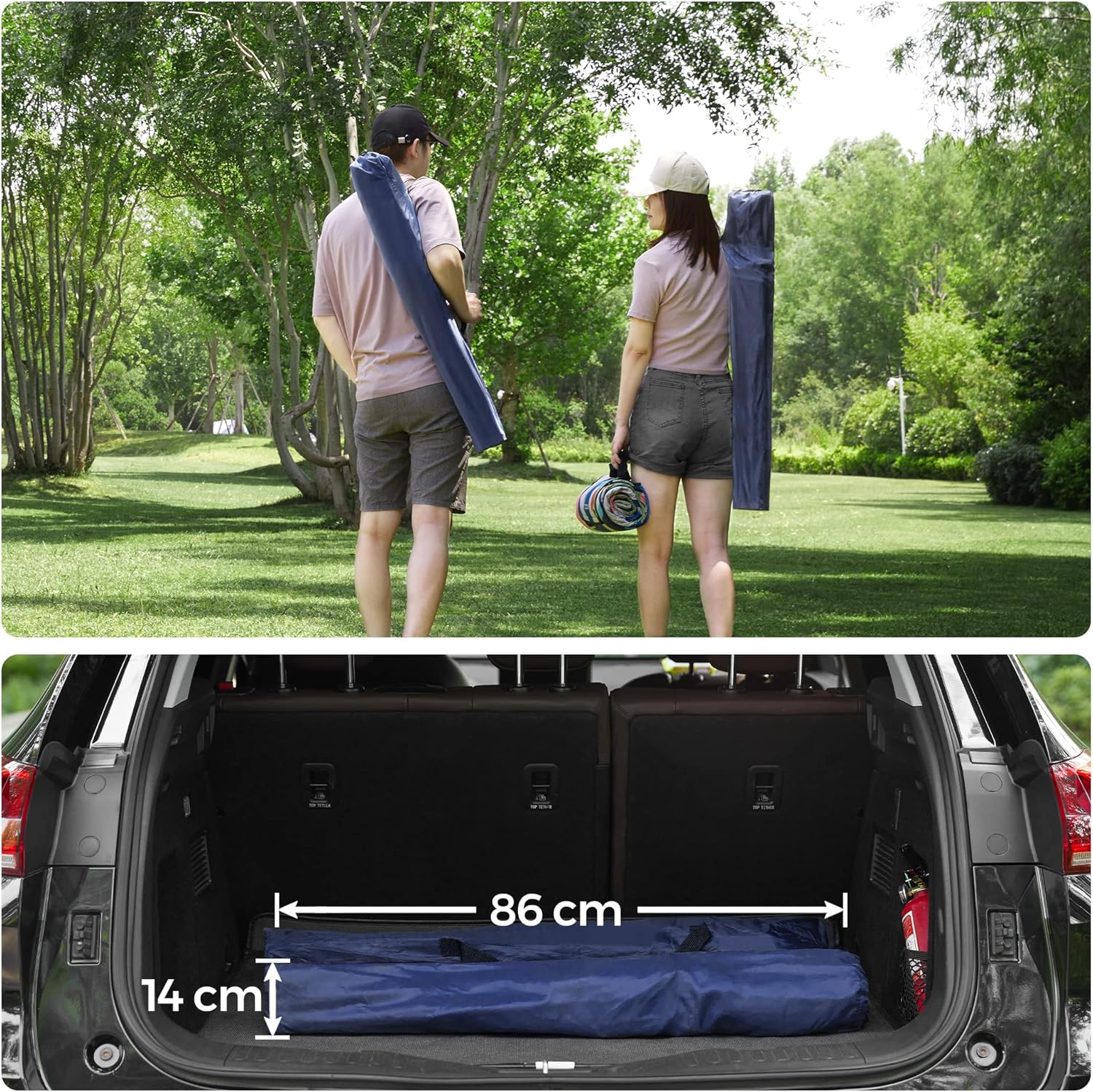 SONGMICS Set 2 scaune pliabile camping cu suport bauturi, husa transport, 52x84x81 cm, 120 kg, albastru