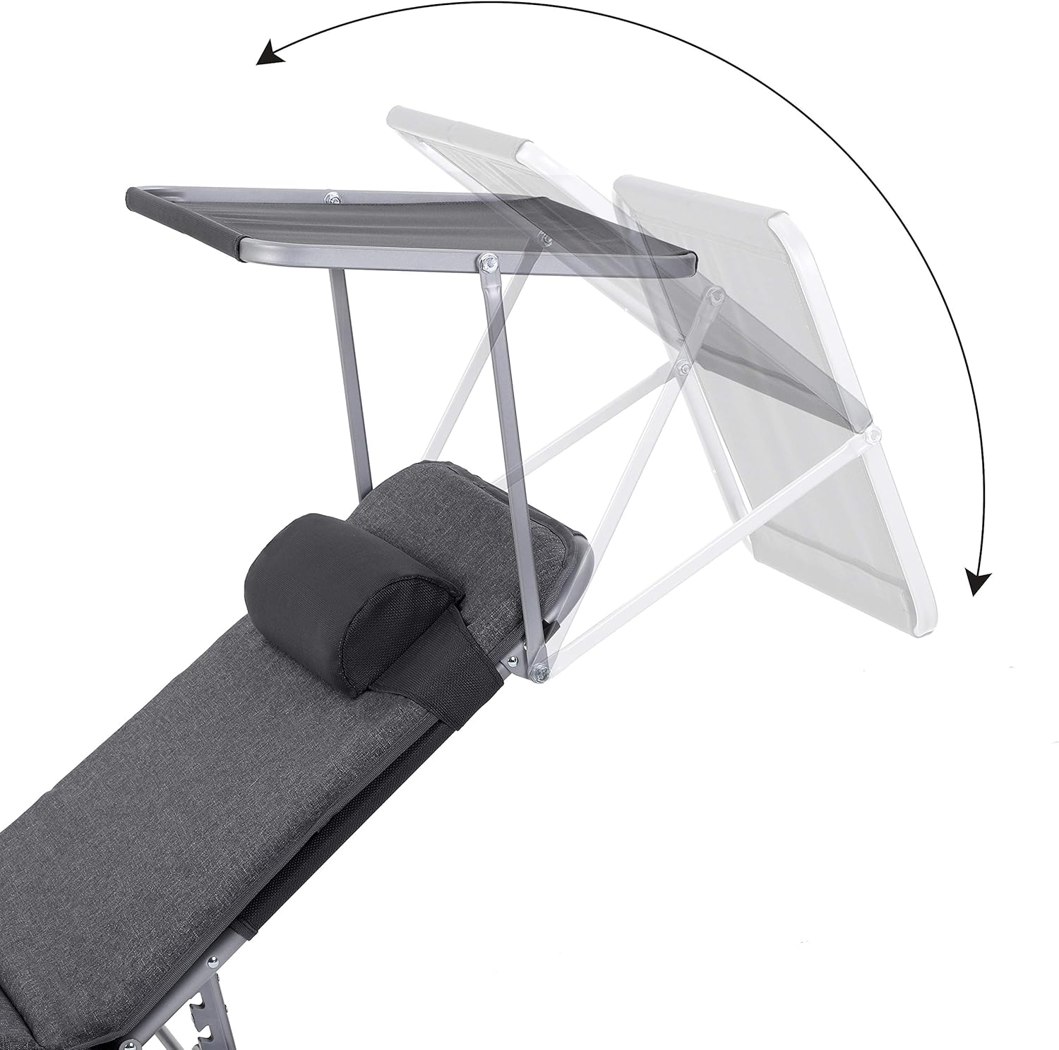 SONGMICS Sezlong pliabil, cu saltea, parasolar si tetiera, spatar reglabil in 4 pozitii, maxim 150kg, 193x53x30 cm, gri