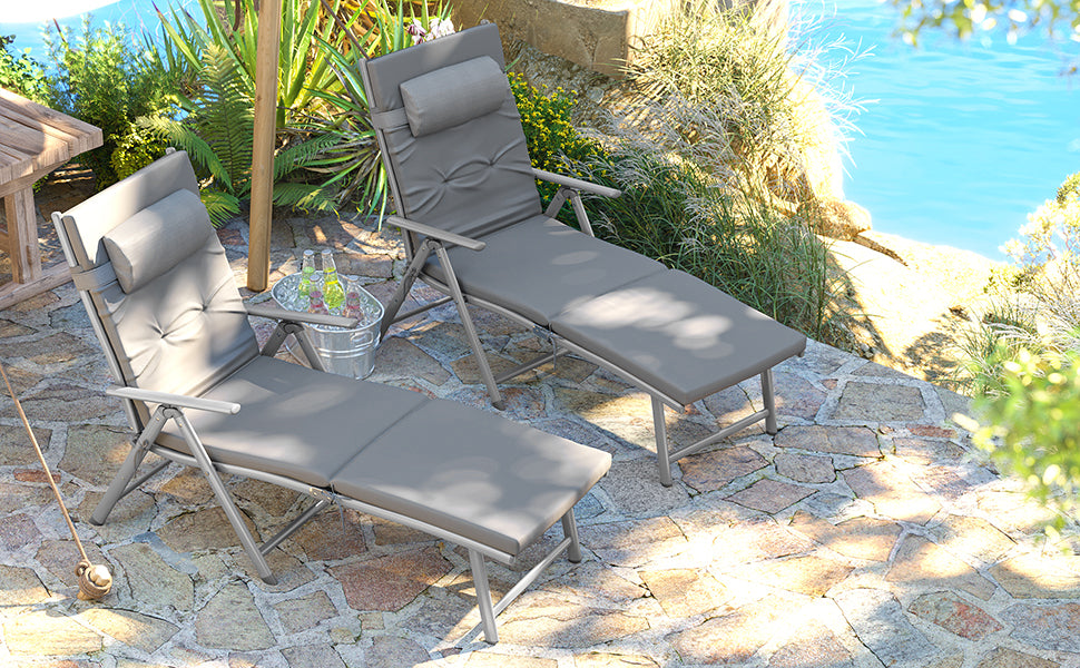 SONGMICS Sezlong pliabil, cu saltea groasa si tetiera, spatar reglabil, maxim 150kg, 183x60x39cm, gri