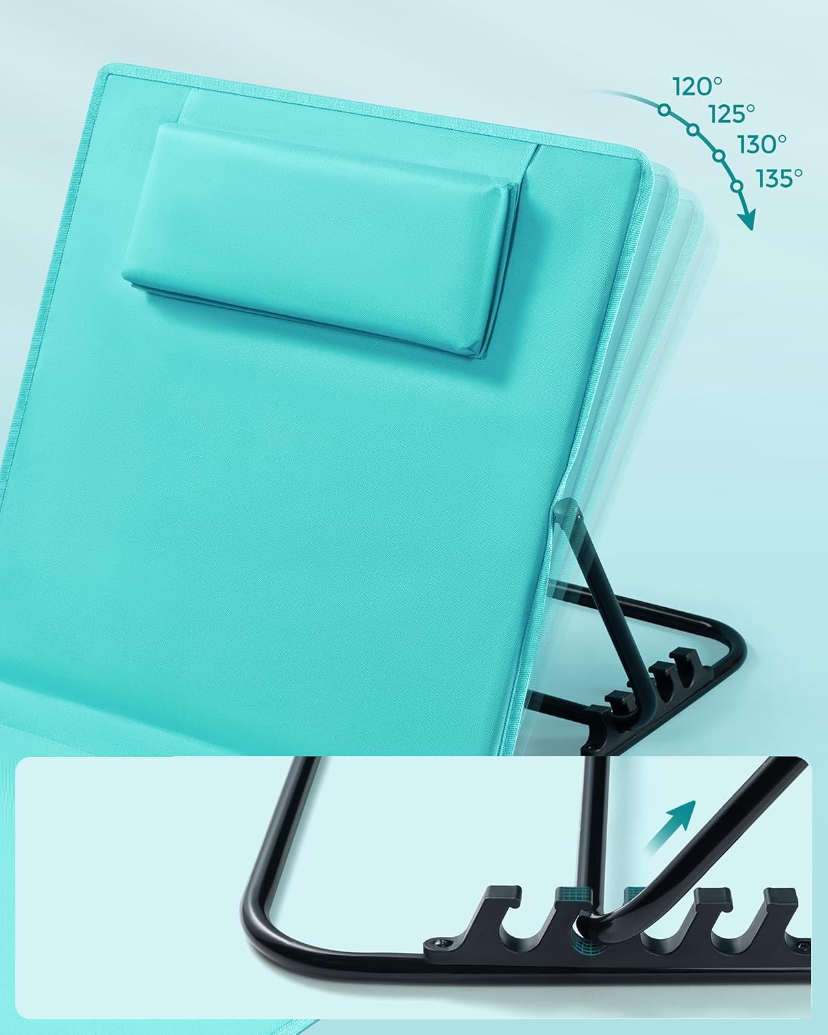 SONGMICS Set 2 sezlonguri plaja pliabile, spatar reglabil in 4 pozitii, tetiera, buzunar depozitare, 158x55 cm, albastru turqoise