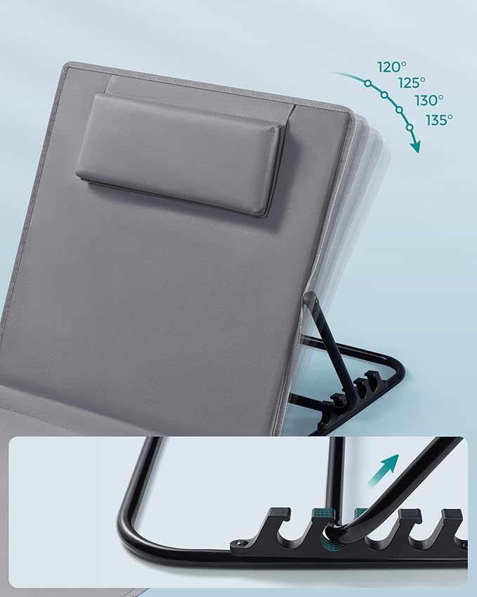 SONGMICS Set 2 sezlonguri plaja pliabile, spatar reglabil in 4 pozitii, tetiera, buzunar depozitare, 158x55 cm, gri