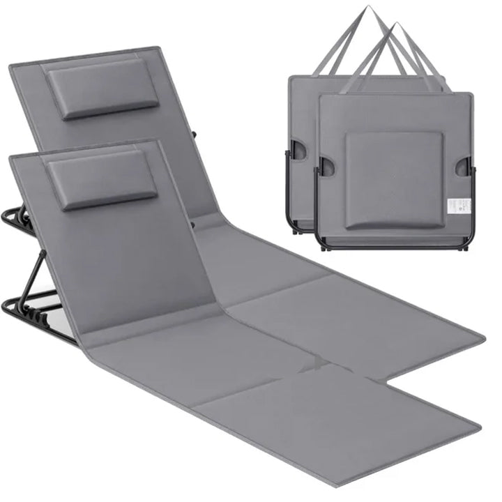SONGMICS Set 2 sezlonguri plaja pliabile, spatar reglabil in 4 pozitii, tetiera, buzunar depozitare, 158x55 cm, gri