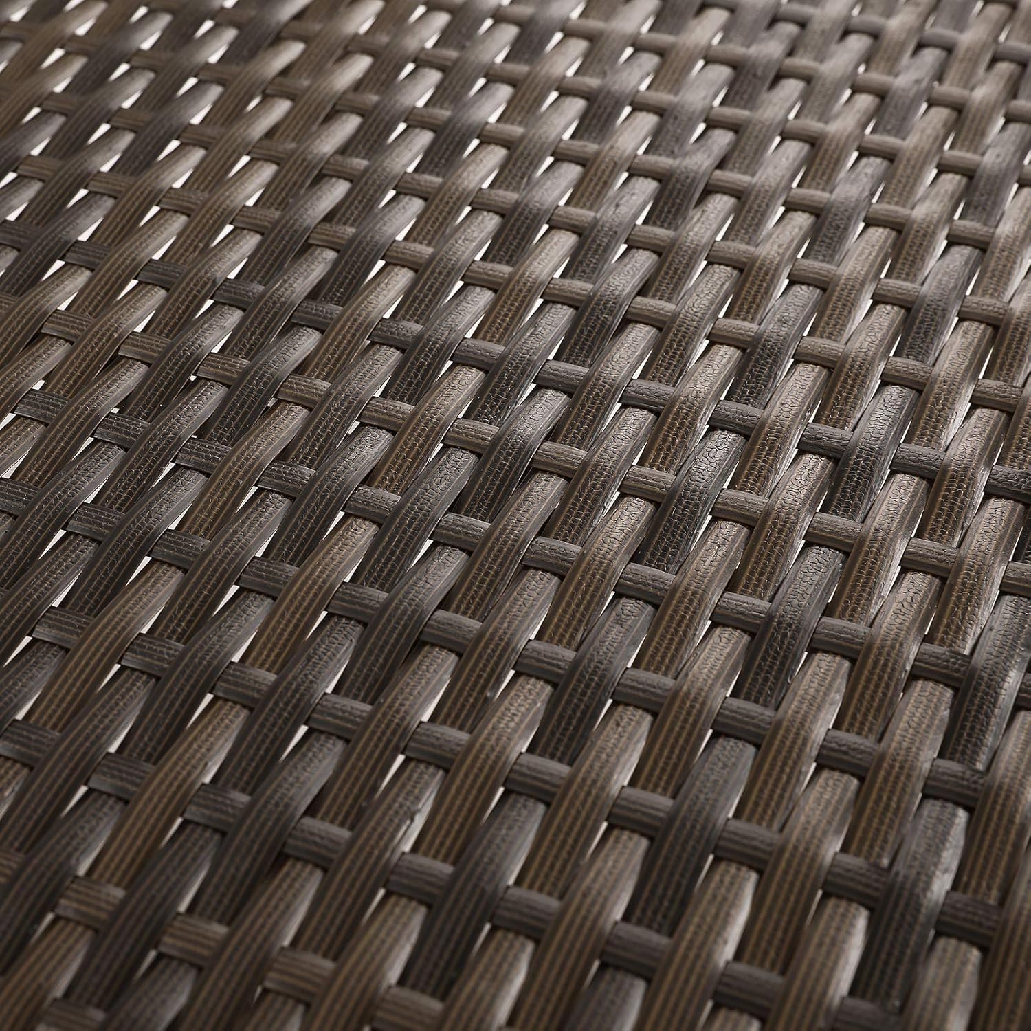 SONGMICS Sezlong gradina cu saltea groasa si tetiera, ratan PE si metal, maxim 150 kg, 195x65x40 cm, maro