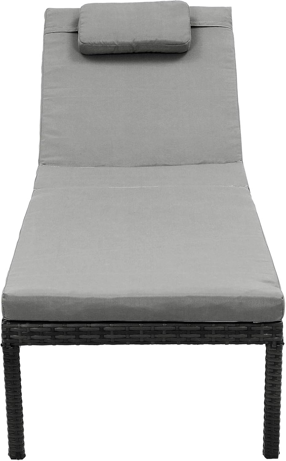 SONGMICS Sezlong gradina cu saltea groasa si tetiera, ratan PE si metal, maxim 150 kg, 195x65x40 cm, negru si gri