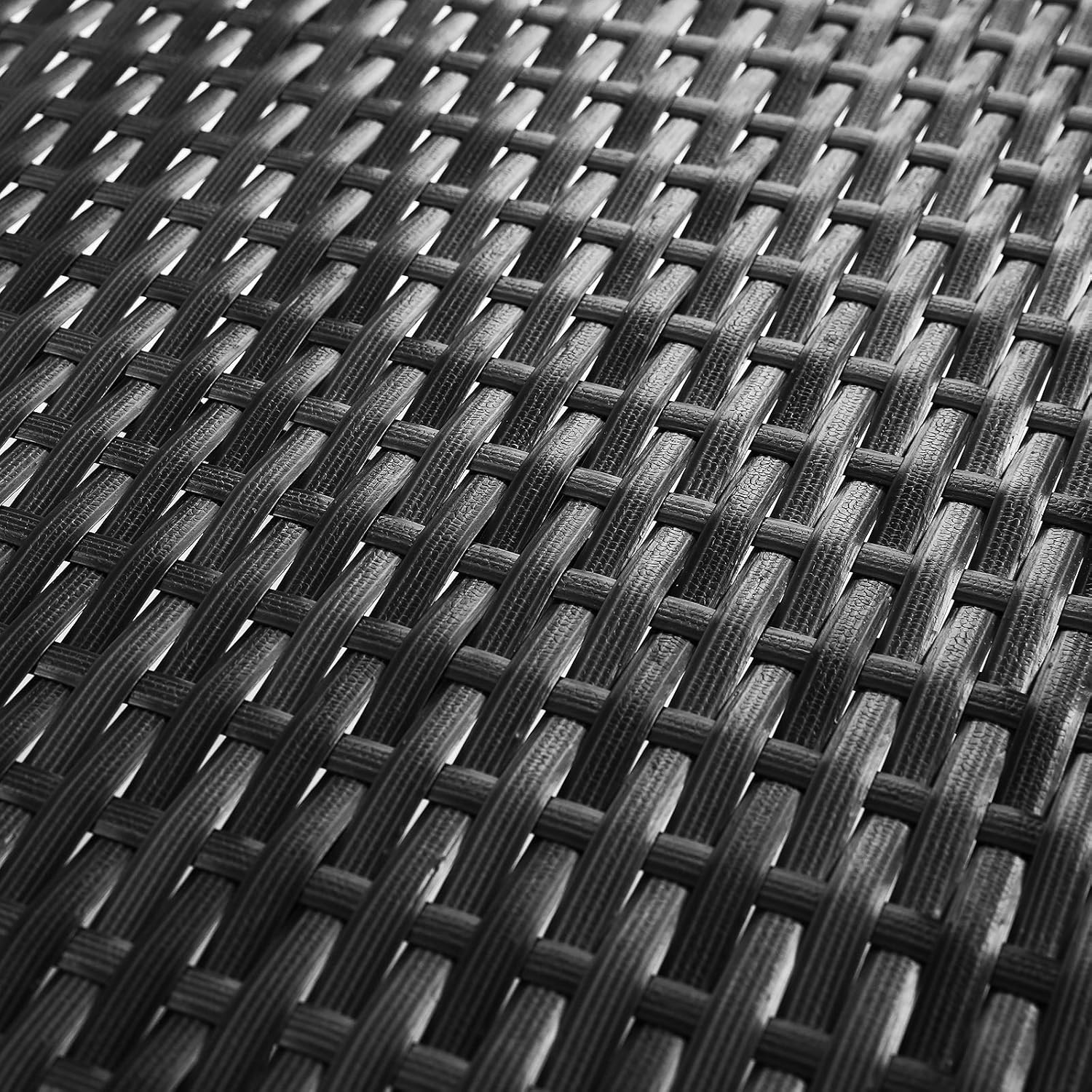 SONGMICS Sezlong gradina cu saltea groasa si tetiera, ratan PE si metal, maxim 150 kg, 195x65x40 cm, negru si gri