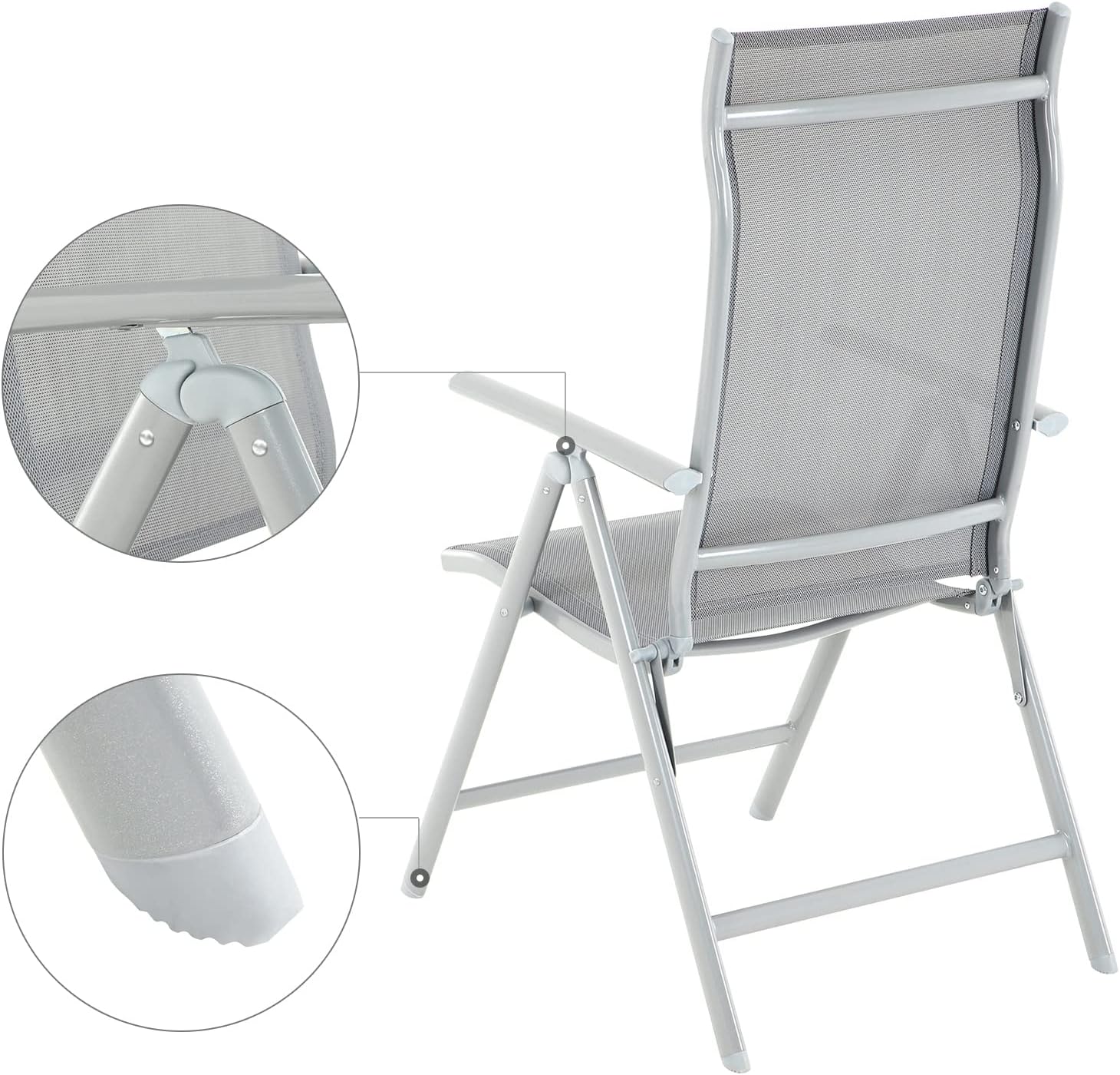 SONGMICS Set 2 scaune gradina pliabile cu spatar reglabil 8 pozitii, 150 kg, 56x70x106 cm, gri