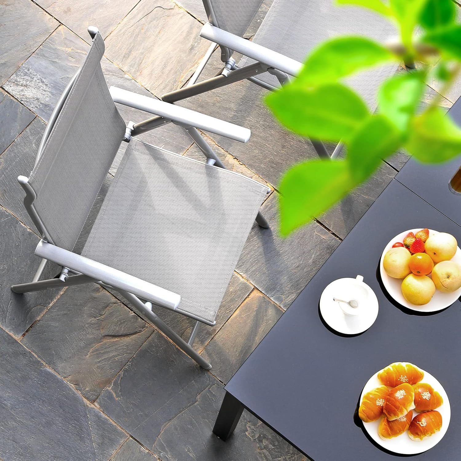 SONGMICS Set 2 scaune gradina pliabile cu spatar reglabil 8 pozitii, 150 kg, 56x70x106 cm, gri