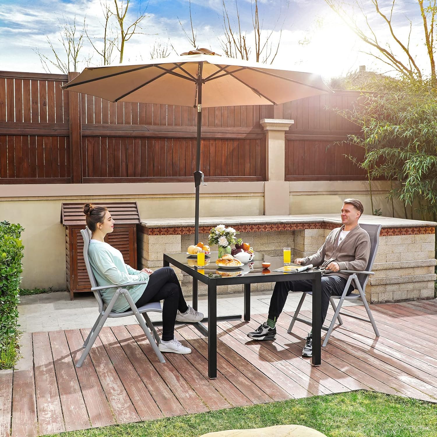 SONGMICS Set 2 scaune gradina pliabile cu spatar reglabil 8 pozitii, 150 kg, 56x70x106 cm, gri