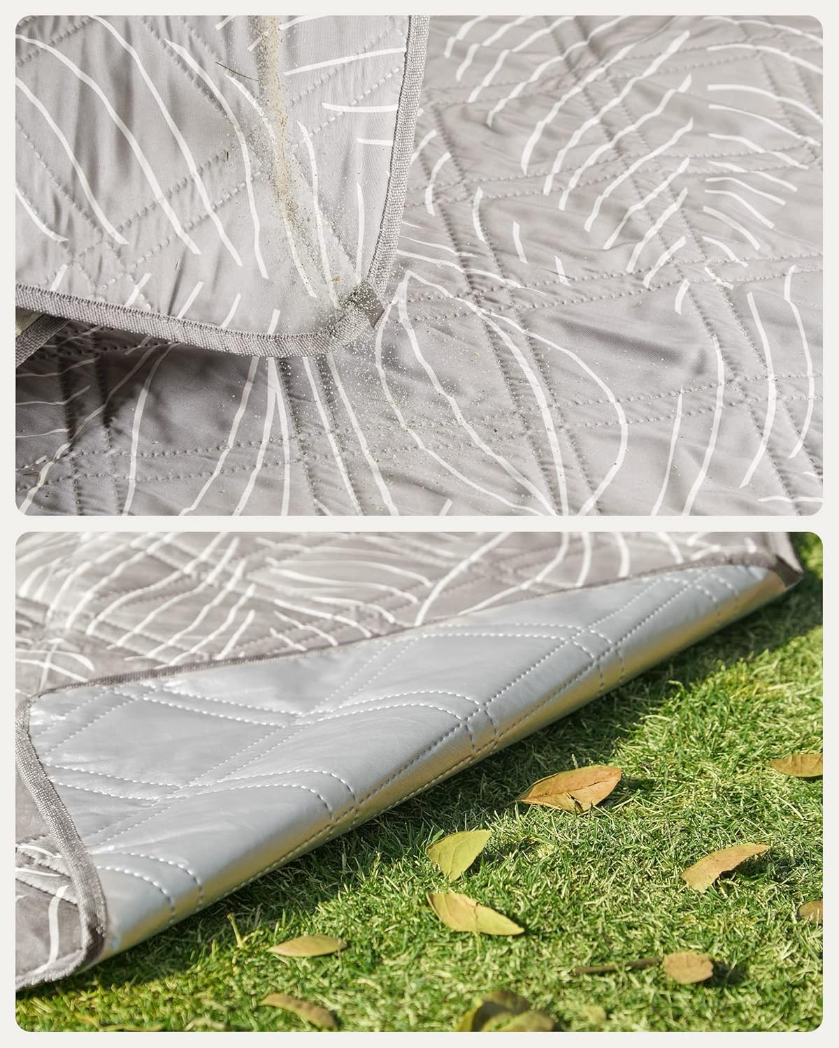 SONGMICS Patura picnic impermeabila 200x200 cm, cu ancore de fixare, pliabila, lavabila, multistrat, kaki cu model tropical