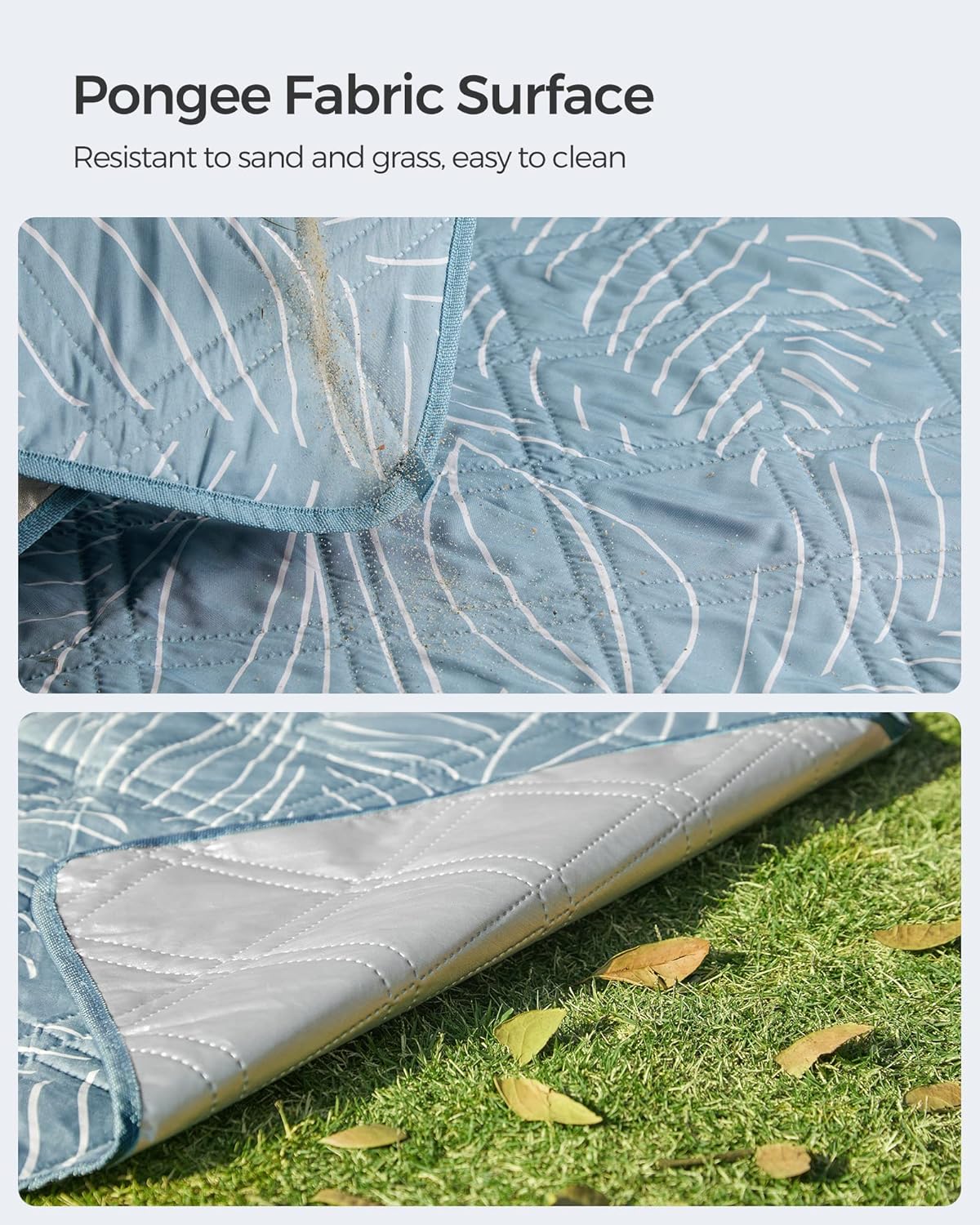 SONGMICS Patura picnic impermeabila 200x200 cm, cu ancore de fixare, pliabila, lavabila, multistrat, albastru cu model frunze