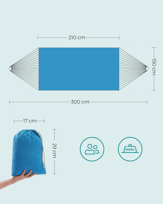 SONGMICS Hamac dublu, accesorii de prindere cu chingi si carabiniere, 210x150 cm, 300 kg, albastru - 2