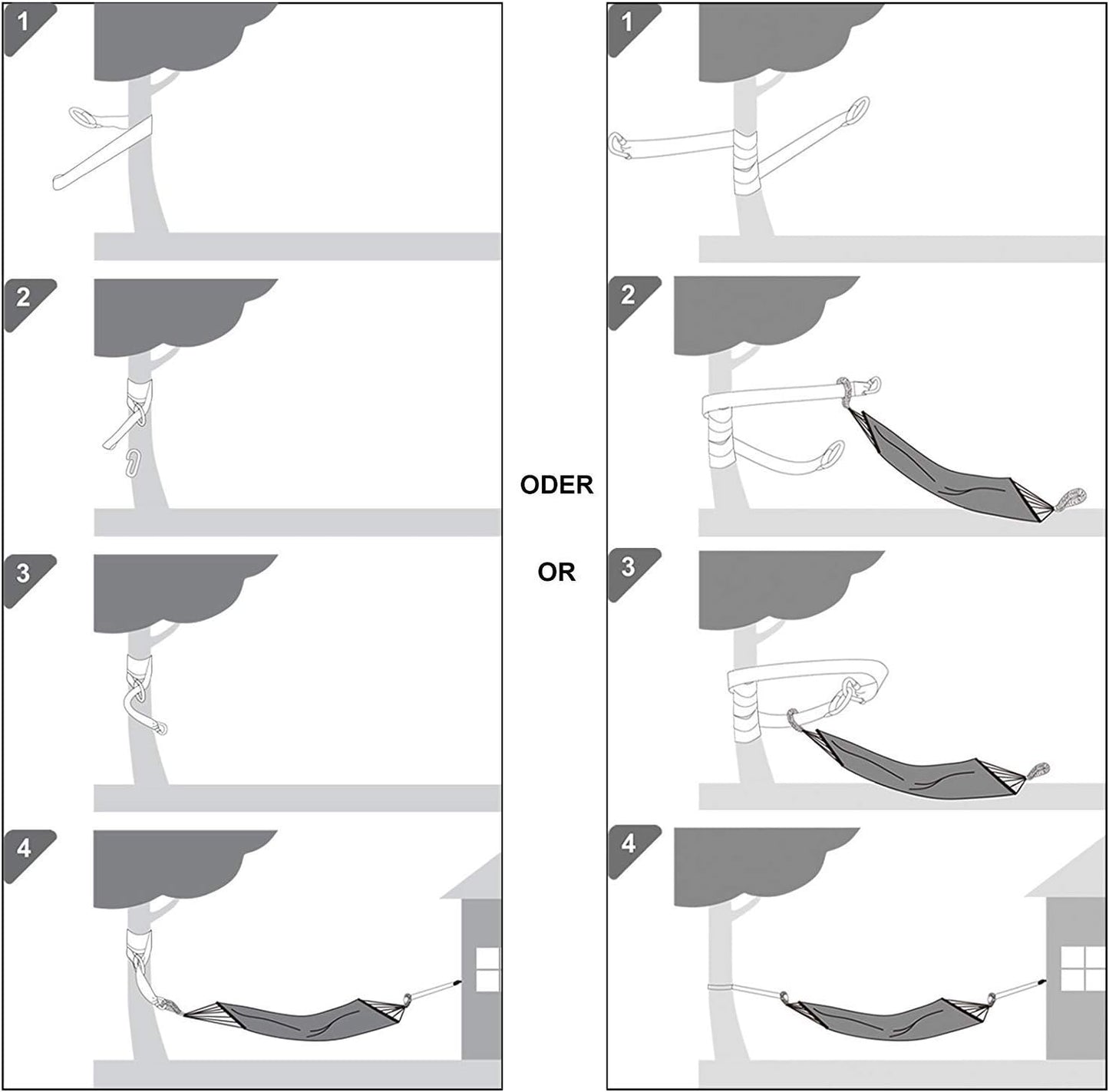 SONGMICS Hamac dublu, accesorii de prindere cu chingi si carabiniere, 210x150 cm, 300 kg, gri - 9