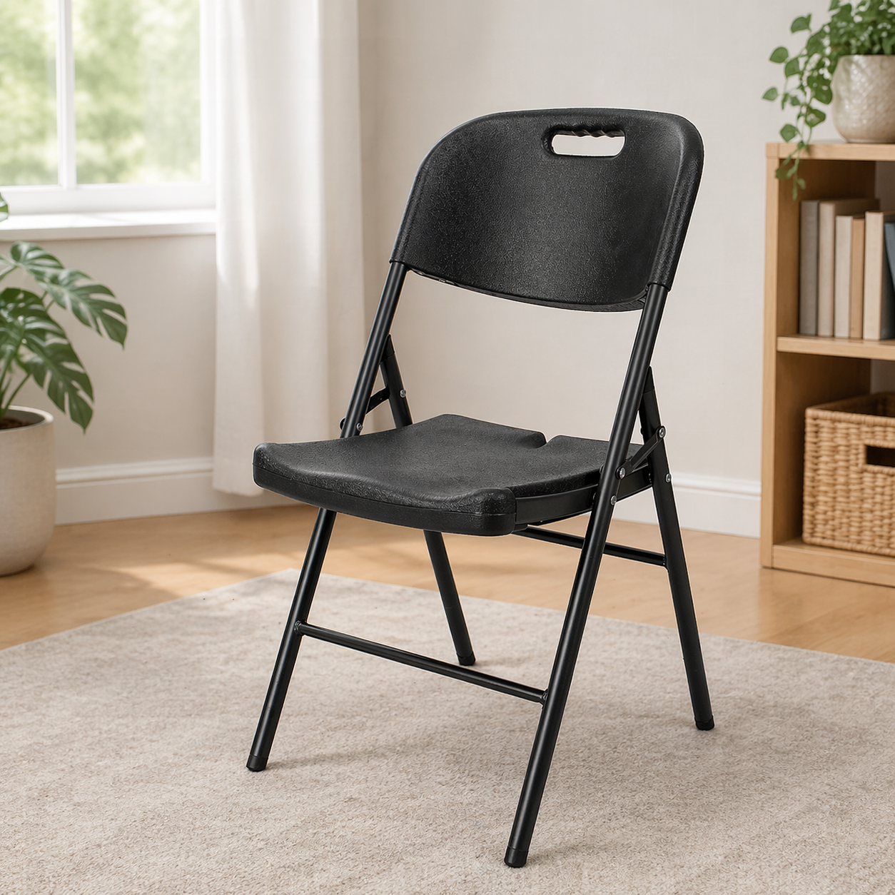 Scaun pliant din plastic pentru catering sau terasa, sarcina 150kg, negru