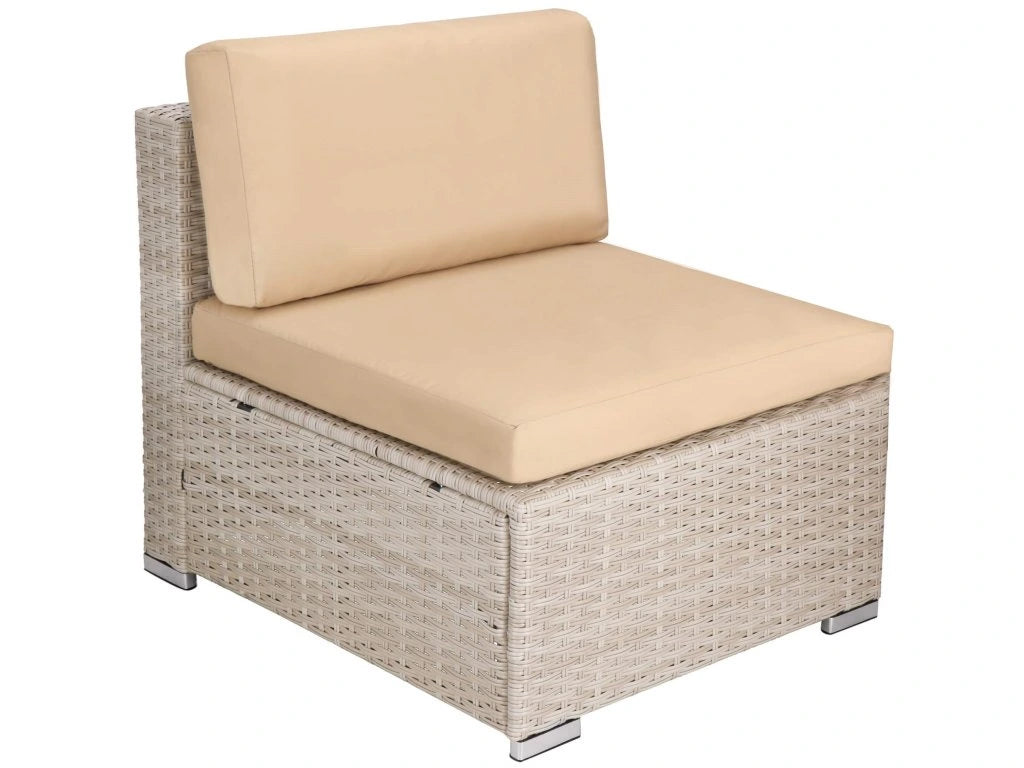 Set mobilier gradina 7 piese, canapea modulara colt L sau U, perne groase, masa cu blat sticla, technoratan, bej