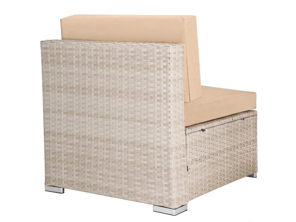 Set mobilier gradina 7 piese, canapea modulara colt L sau U, perne groase, masa cu blat sticla, technoratan, bej