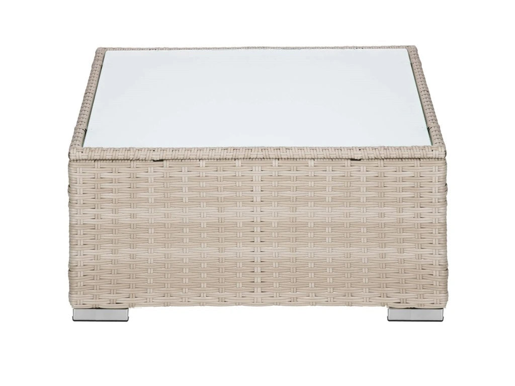 Set mobilier gradina 7 piese, canapea modulara colt L sau U, perne groase, masa cu blat sticla, technoratan, bej
