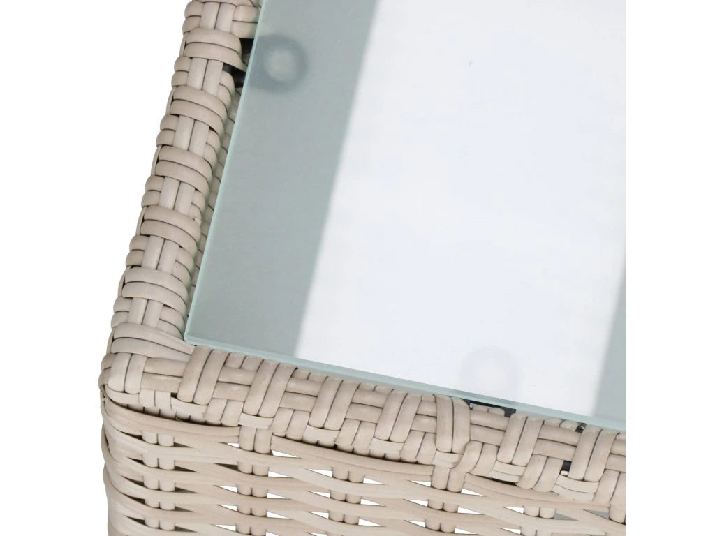 Set mobilier gradina 7 piese, canapea modulara colt L sau U, perne groase, masa cu blat sticla, technoratan, bej