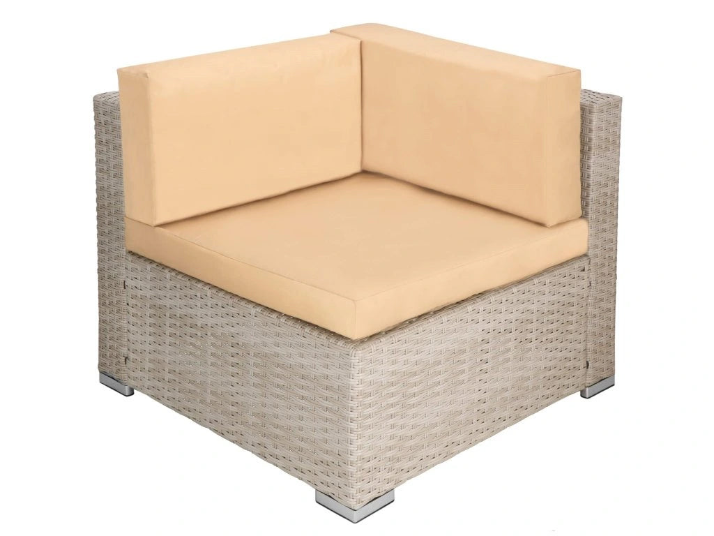 Set mobilier gradina 7 piese, canapea modulara colt L sau U, perne groase, masa cu blat sticla, technoratan, bej