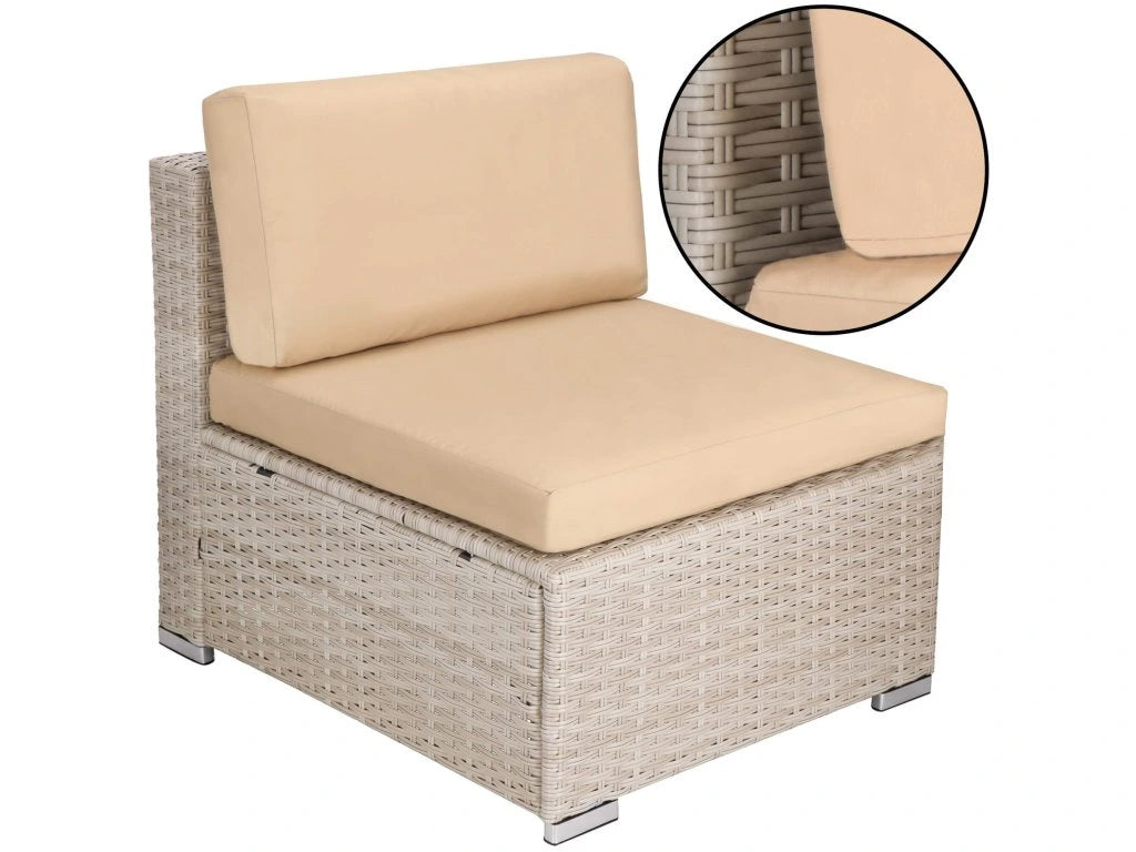 Set mobilier gradina 7 piese, canapea modulara colt L sau U, perne groase, masa cu blat sticla, technoratan, bej