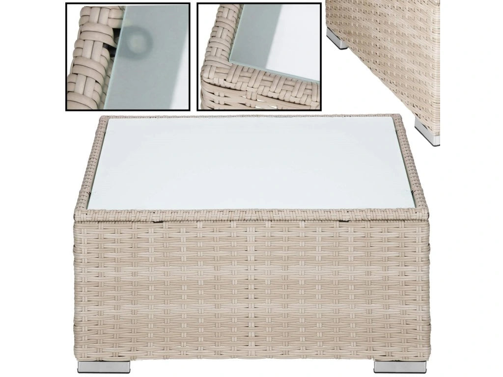 Set mobilier gradina 7 piese, canapea modulara colt L sau U, perne groase, masa cu blat sticla, technoratan, bej