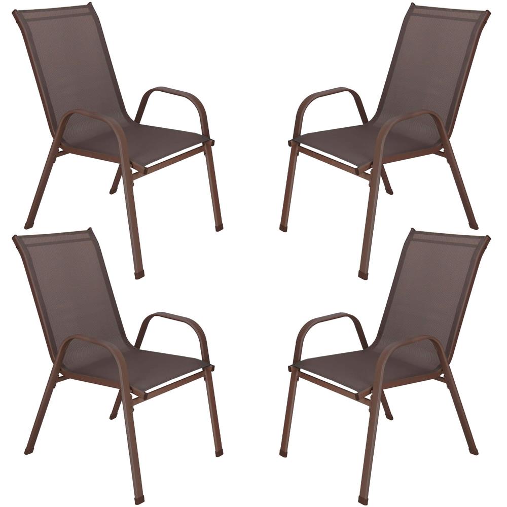 Set 4 scaune gradina cu brate, cadru otel si sezut textilene, 53x72x92 cm, maro