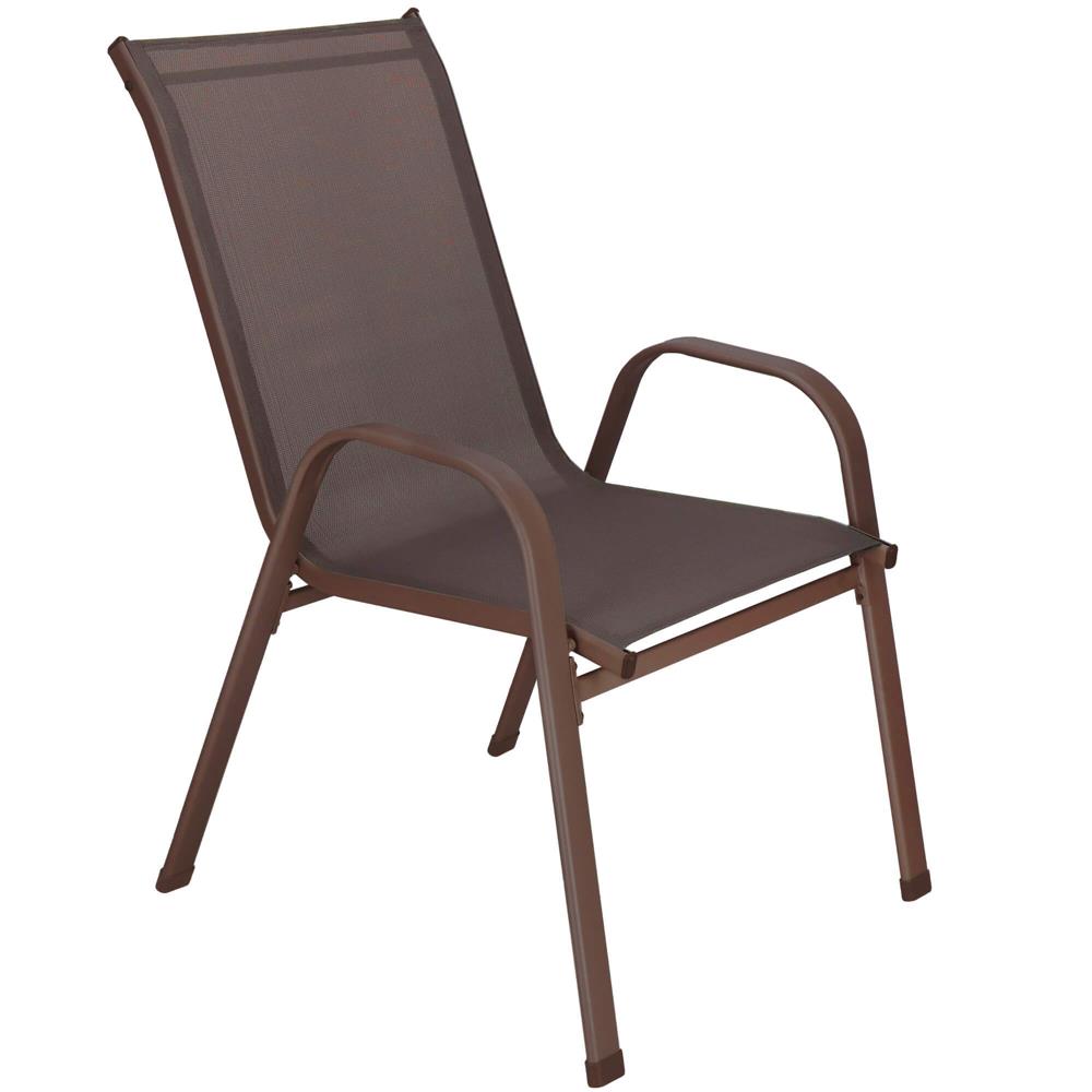 Set 4 scaune gradina cu brate, cadru otel si sezut textilene, 53x72x92 cm, maro
