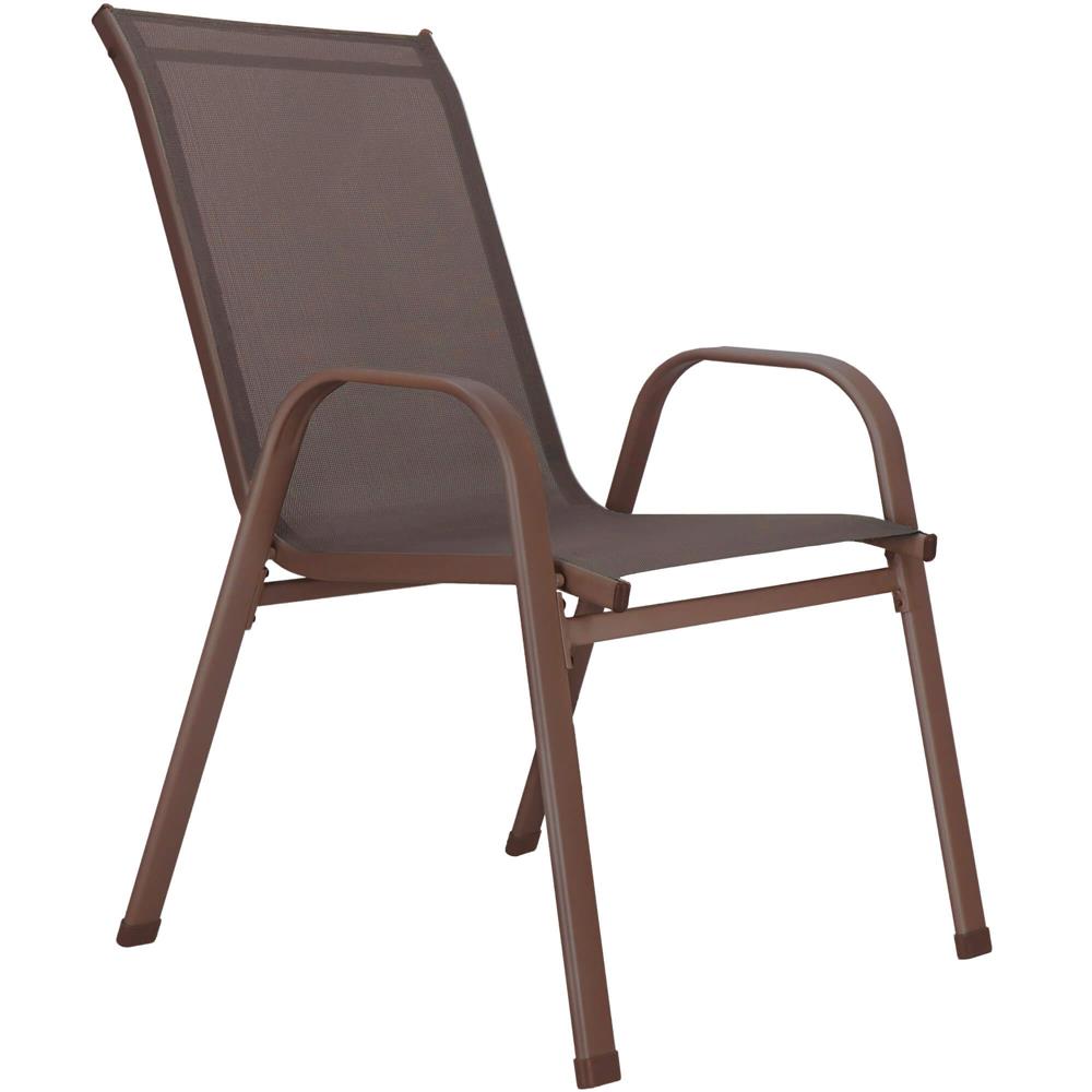 Set 4 scaune gradina cu brate, cadru otel si sezut textilene, 53x72x92 cm, maro